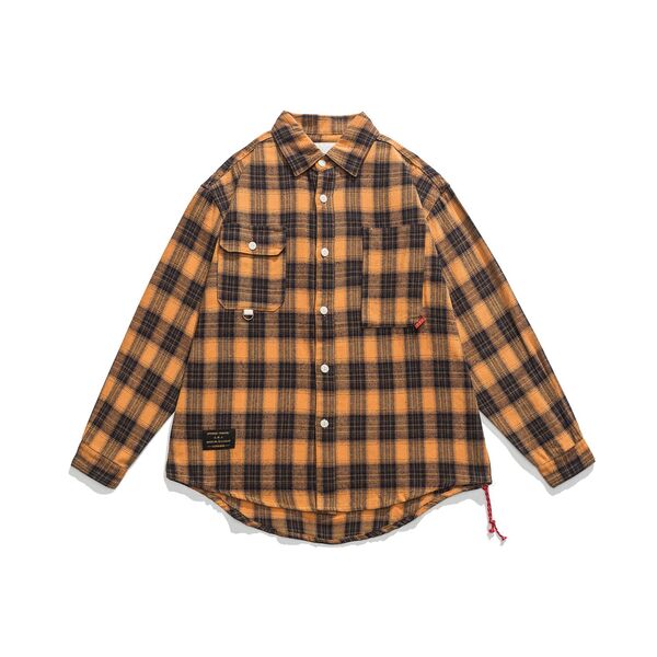 Gababa Unisex Check Pocket Oversized Collar Long-Sleeve Shirt G77615 (Plus Size M~XL)