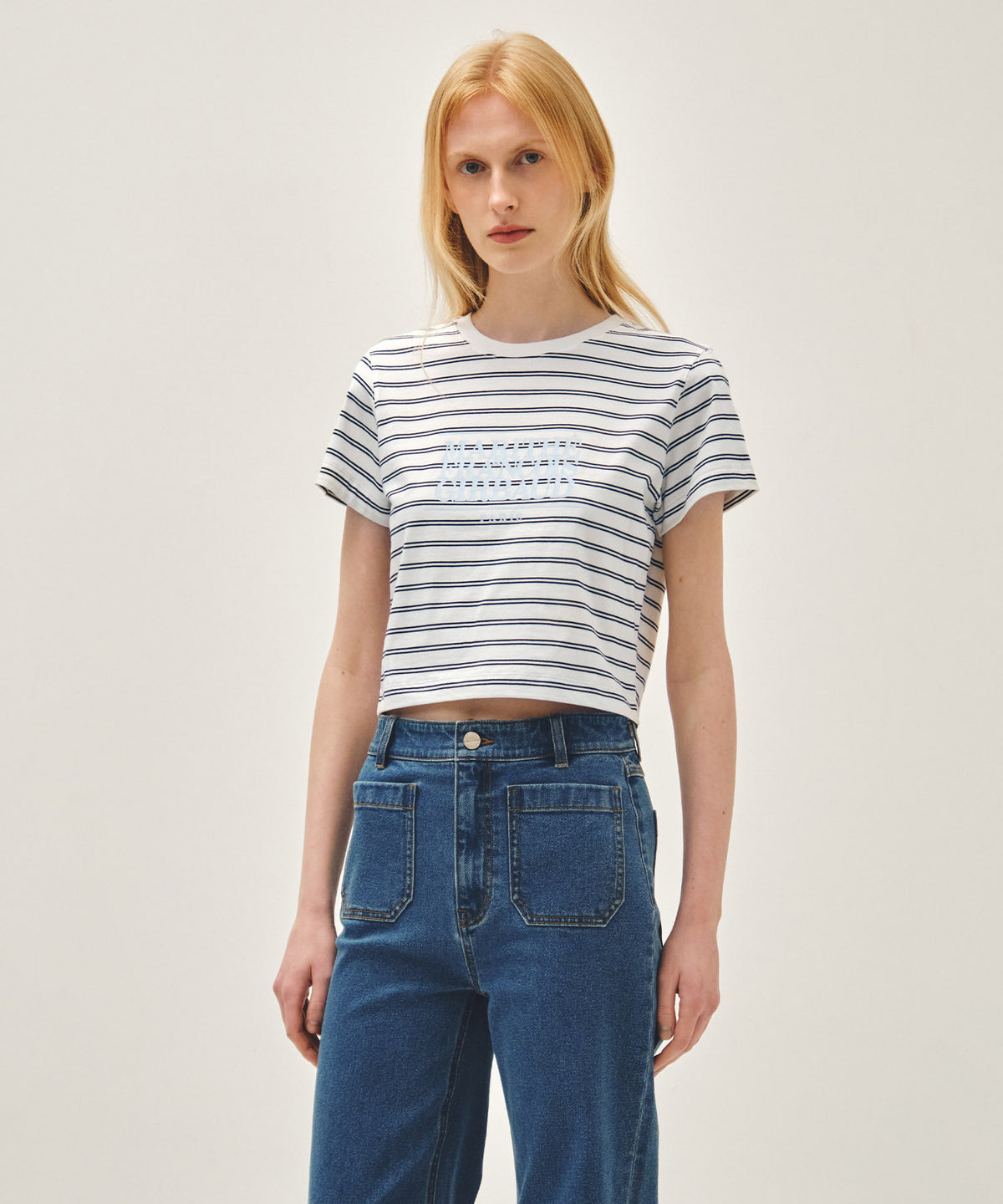MARITHE W CLASSIC LOGO CROP TEE dark navy