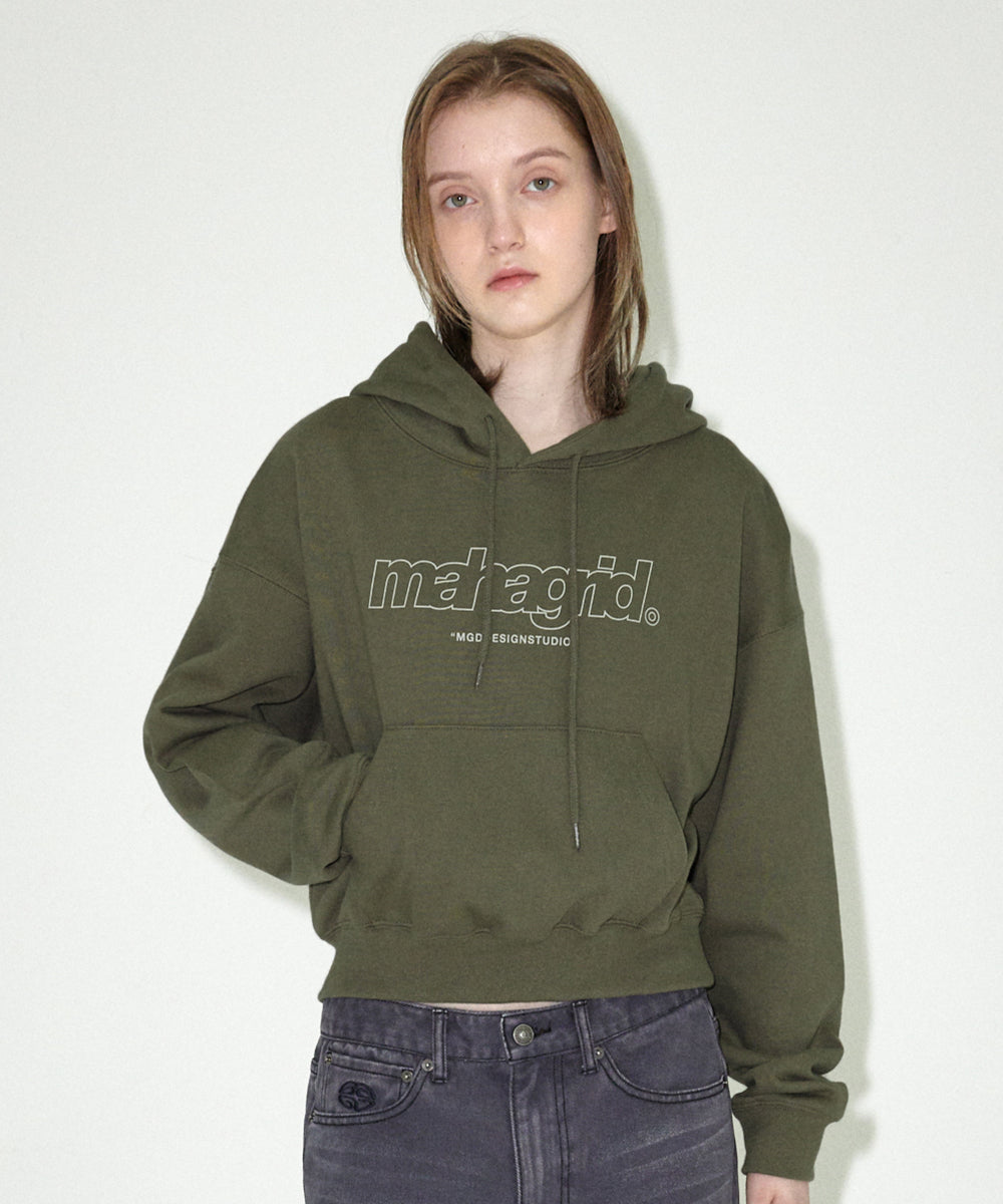 MAHAGRID THIRD LOGO CROP HOODIE [OLIVE]