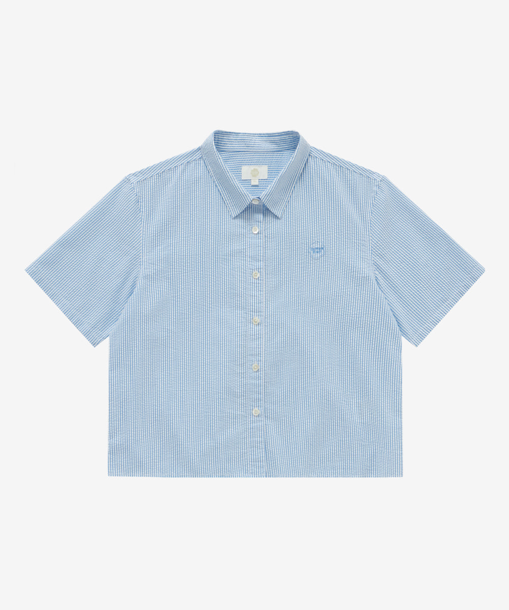Covernat [Worn by Yunji Choi] Women's Seersucker Half Shirt Sky Blue