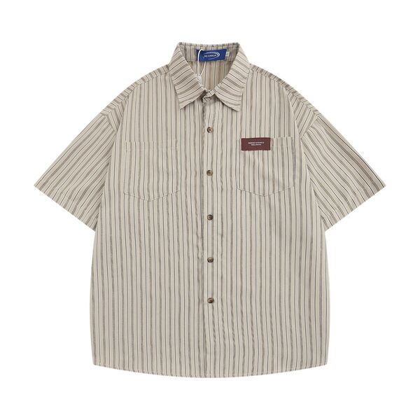 Gababa Vertical Stripe Pocket Collar Overfit-Sleeve Shirt G74824 (Plus Size M~XL)