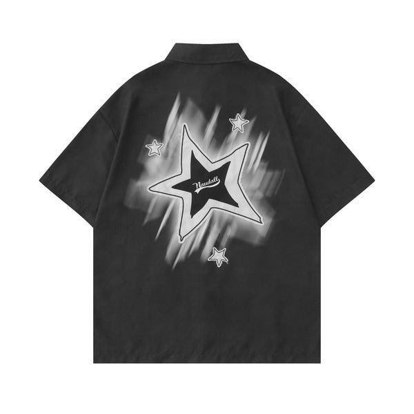 Gababa Unisex Street Star Patch Oversized Collar Short-Sleeve Shirt G77104