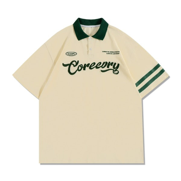 Gababa [High Demand] Unisex Double Simple Line PK Short Sleeve T-shirt G77226