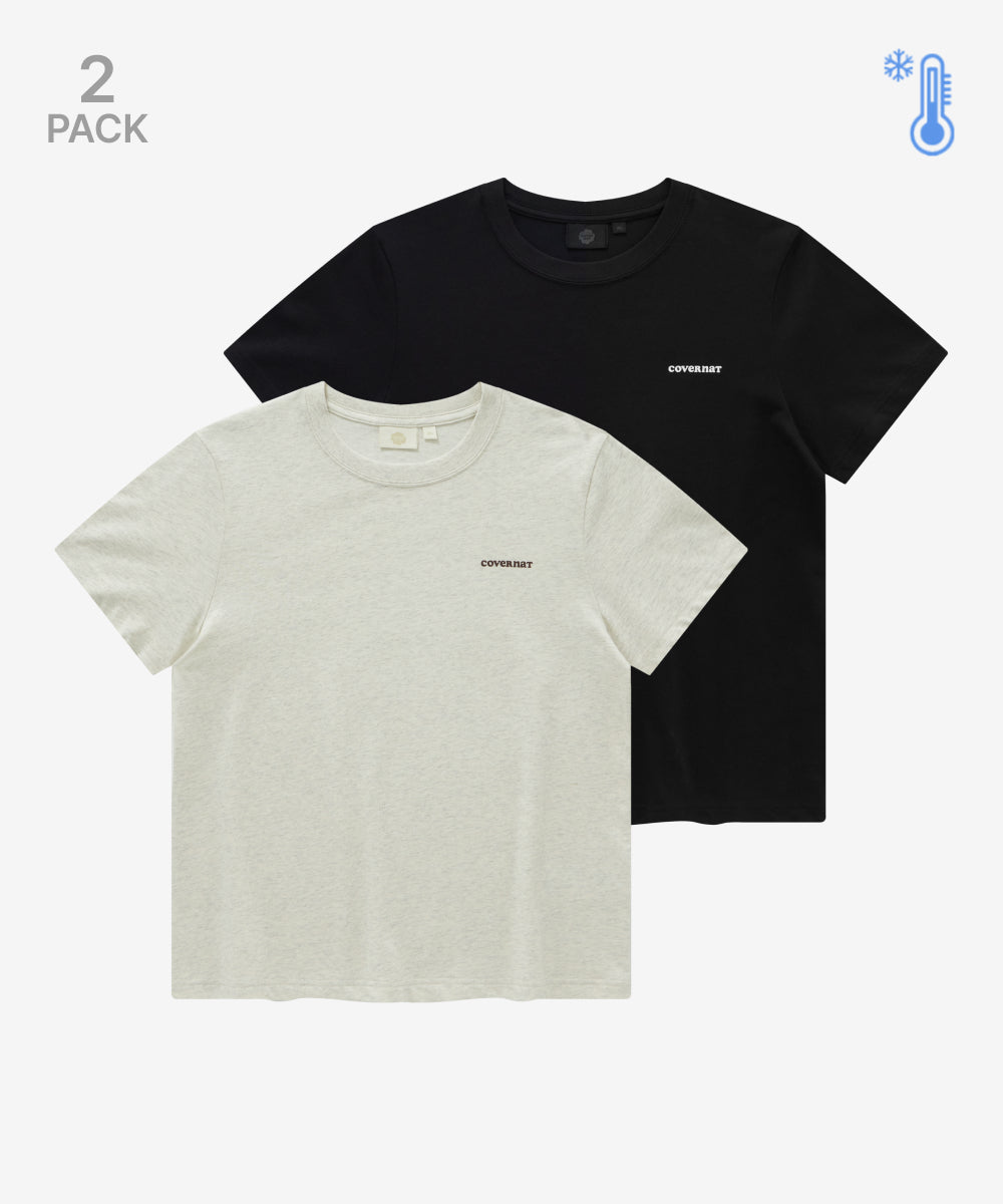 Covernat Women's Cool Cotton Essential T-shirt 2PACK Oatmeal+Black