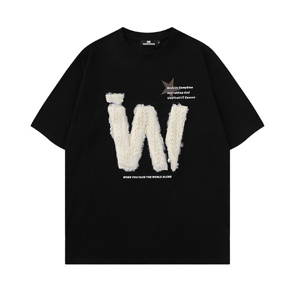 Gababa Unisex Big P W Logo Oversized Short-Sleeve T-shirt G77071 (Plus Size S~XL)