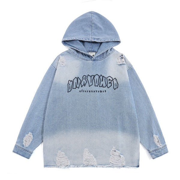 Gababa Gradation Point Street Oversfit Denim Hoodie G74923 (Plus Size M~2XL)