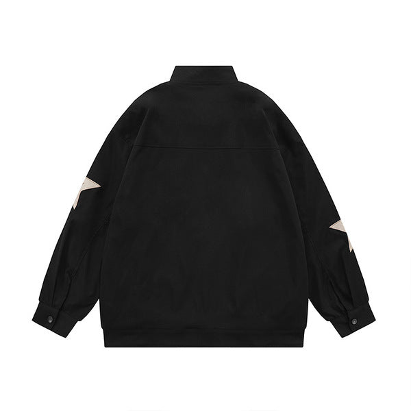 Gababa Unisex Bomber Jacket Style Star Point Overfit Zip-up Jacket G77546 (Plus Size S~XL)