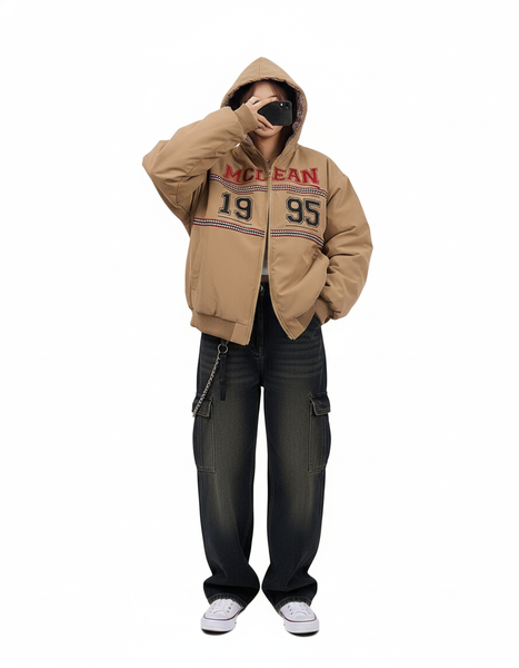 Gababa [High Demand] Unisex 1995 Lettering Point Hoodie Zip-up G78304