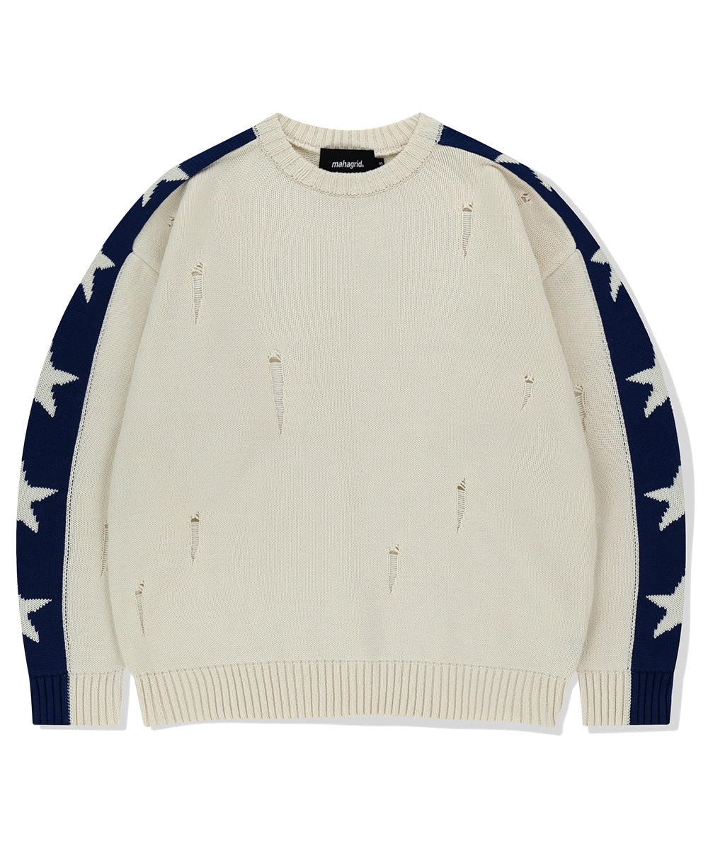 MAHAGRID STAR CRASH KNIT CREWNECK [BEIGE]
