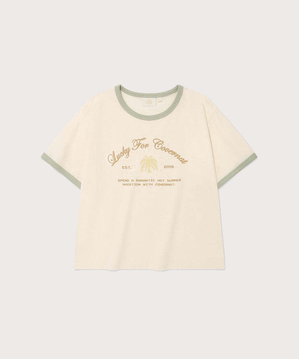 Covernat Women's Summer Graphic Ringer T-shirt Ivory