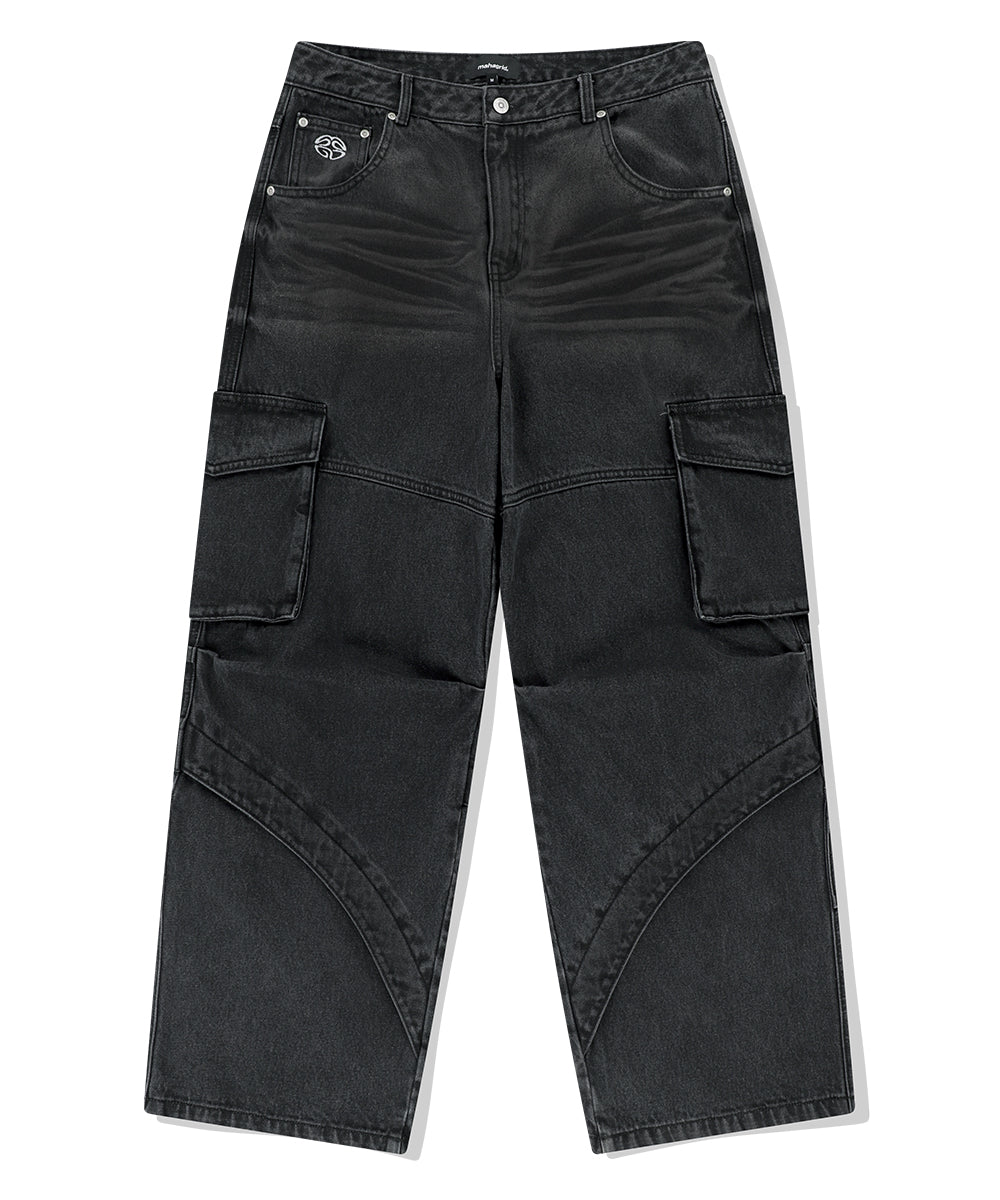 MAHAGRID WIDE CARGO DENIM PANT[BLACK]