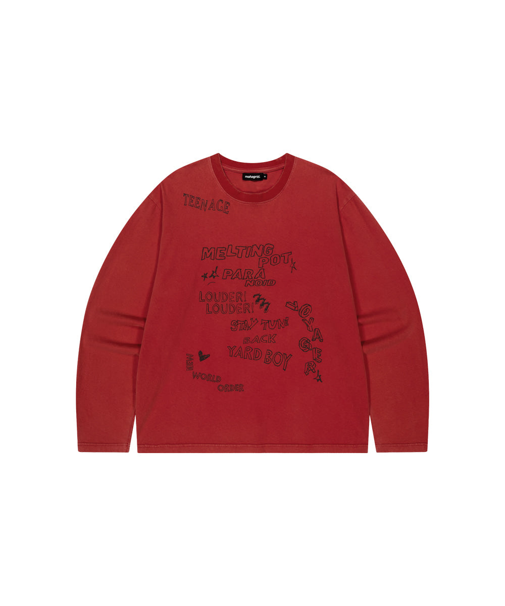 MAHAGRID ASHED 10YEAR LS TEE [RED]