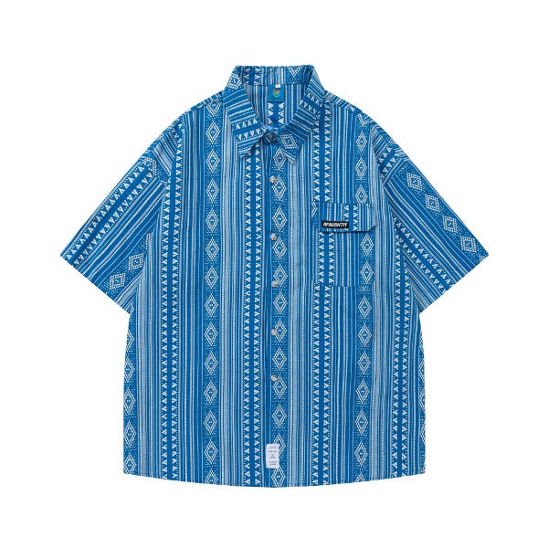 Gababa Unisex Diamond Pattern Collar Short-Sleeve Shirt G77095