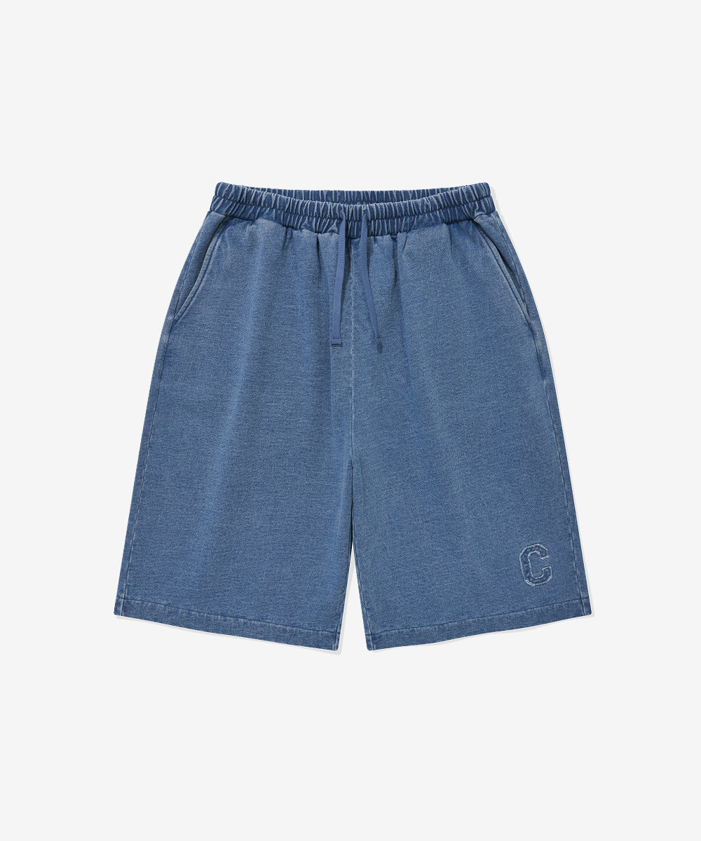 Covernat C Logo Bermuda Denim Sweat Shorts Blue