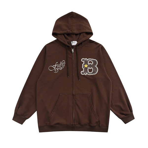 Gababa Unisex Lettering B Oversized Hoodie Zip-up G77410
