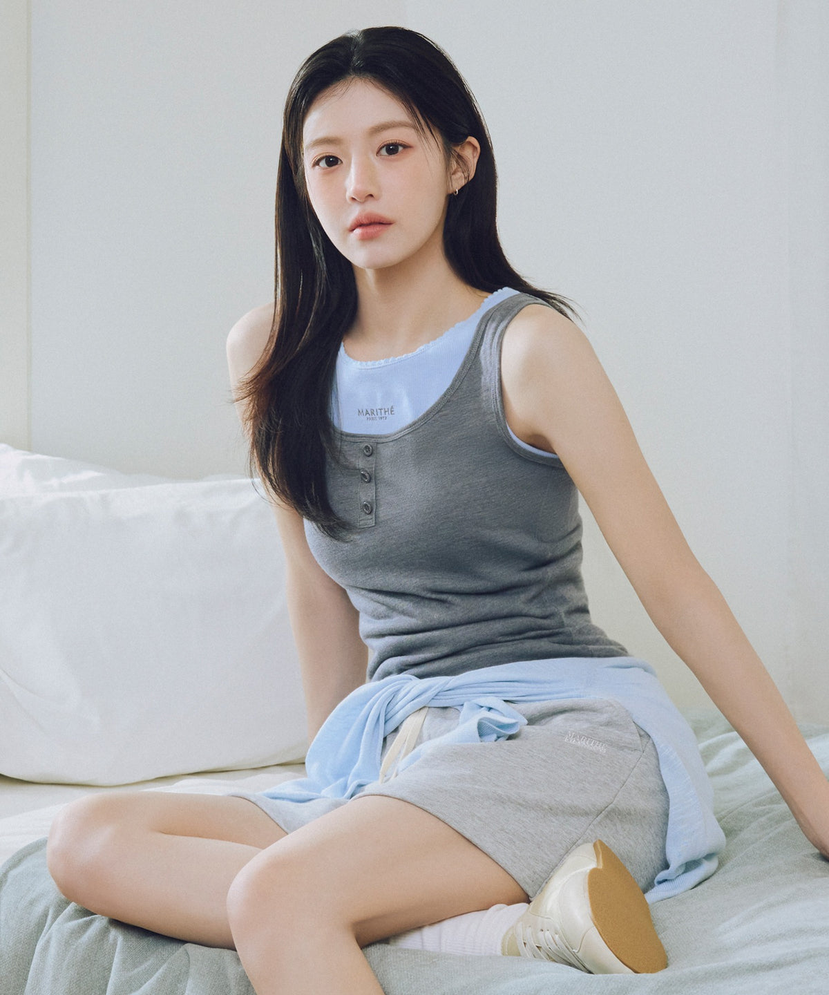 MARITHE [7/7 Scheduled Shipping] W LAYERED SLEEVELESS heather charcoal