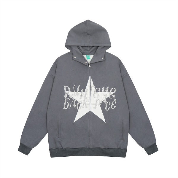 Gababa Unisex Oversized Hoodie Zip with Large Star Graphic G77824 (Plus Size M~XL)