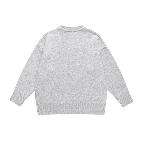 Gababa Unisex Simple Cursive Diagonal Embroidery Lettering Round Neck Long Sleeve Sweater G78244 (Plus Size S ~ XL)