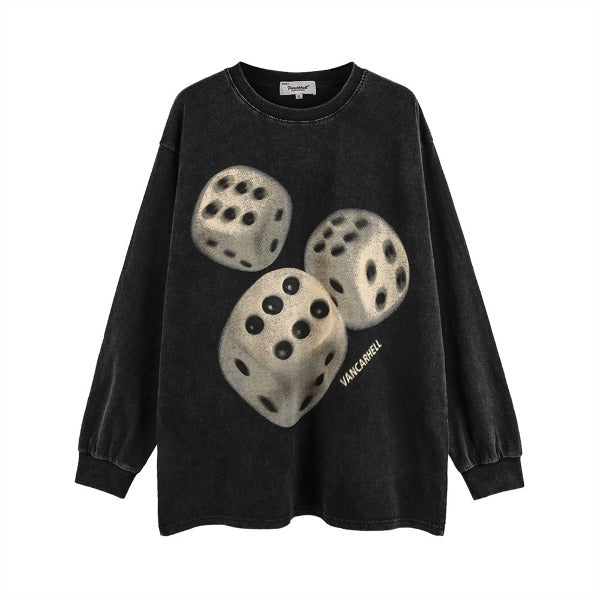 Gababa Unisex Long-Sleeve T-shirt with Dice Print Point G77885 (Plus Size M~2XL)