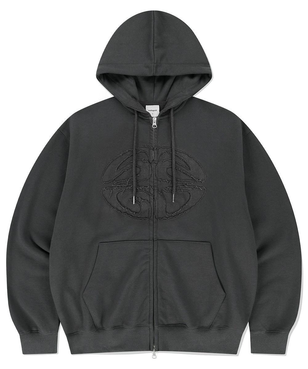 MAHAGRID ECLIPSE RAW CUT ZIP UP HOODIE [CHARCOAL]
