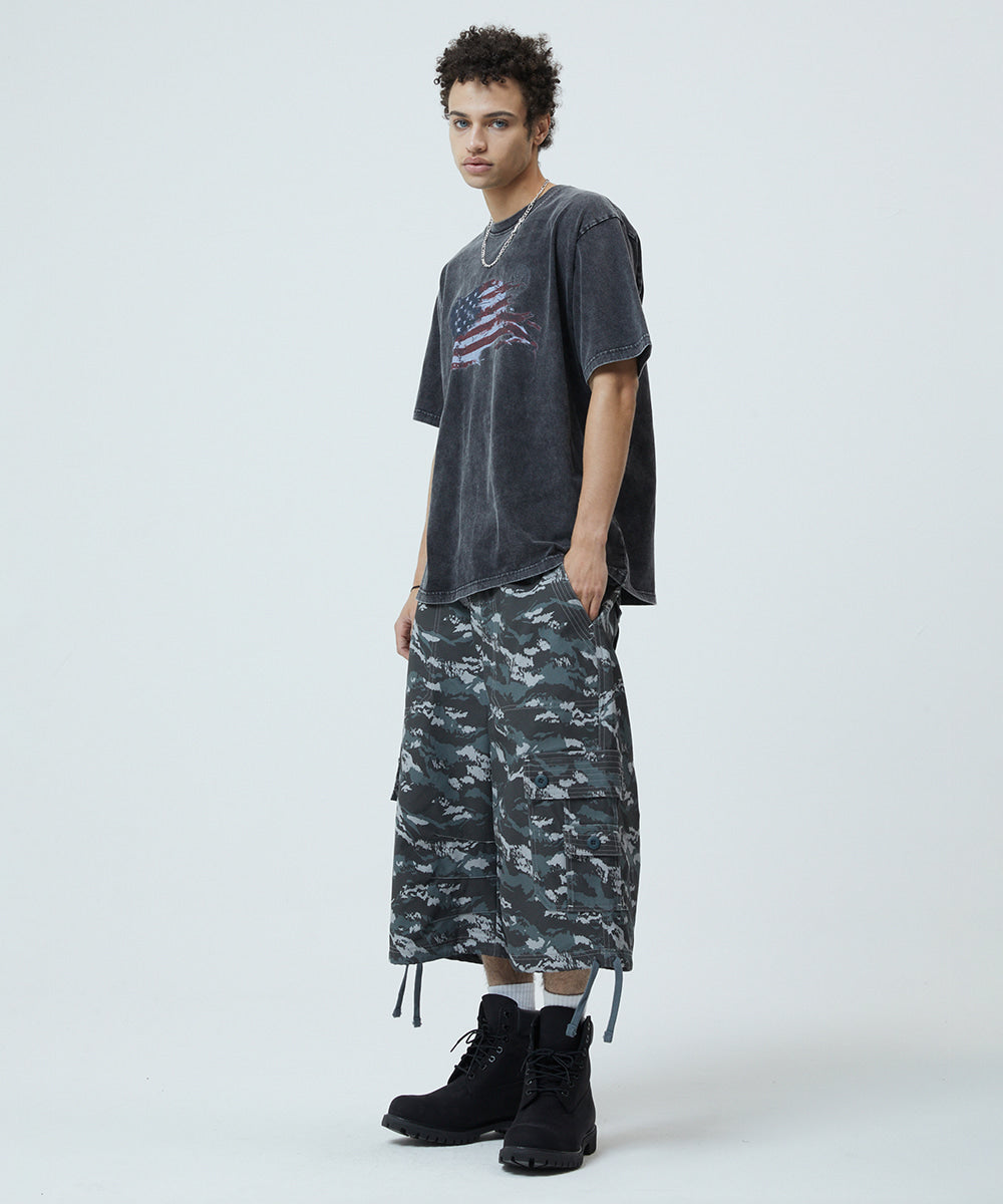 MAHAGRID WASHED FLAG TEE[BLACK]