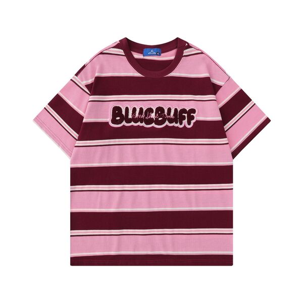 Gababa Unisex Strip Lettering Round Neck Oversized Short Sleeve T-shirt G76913 (Plus Size S~XL)