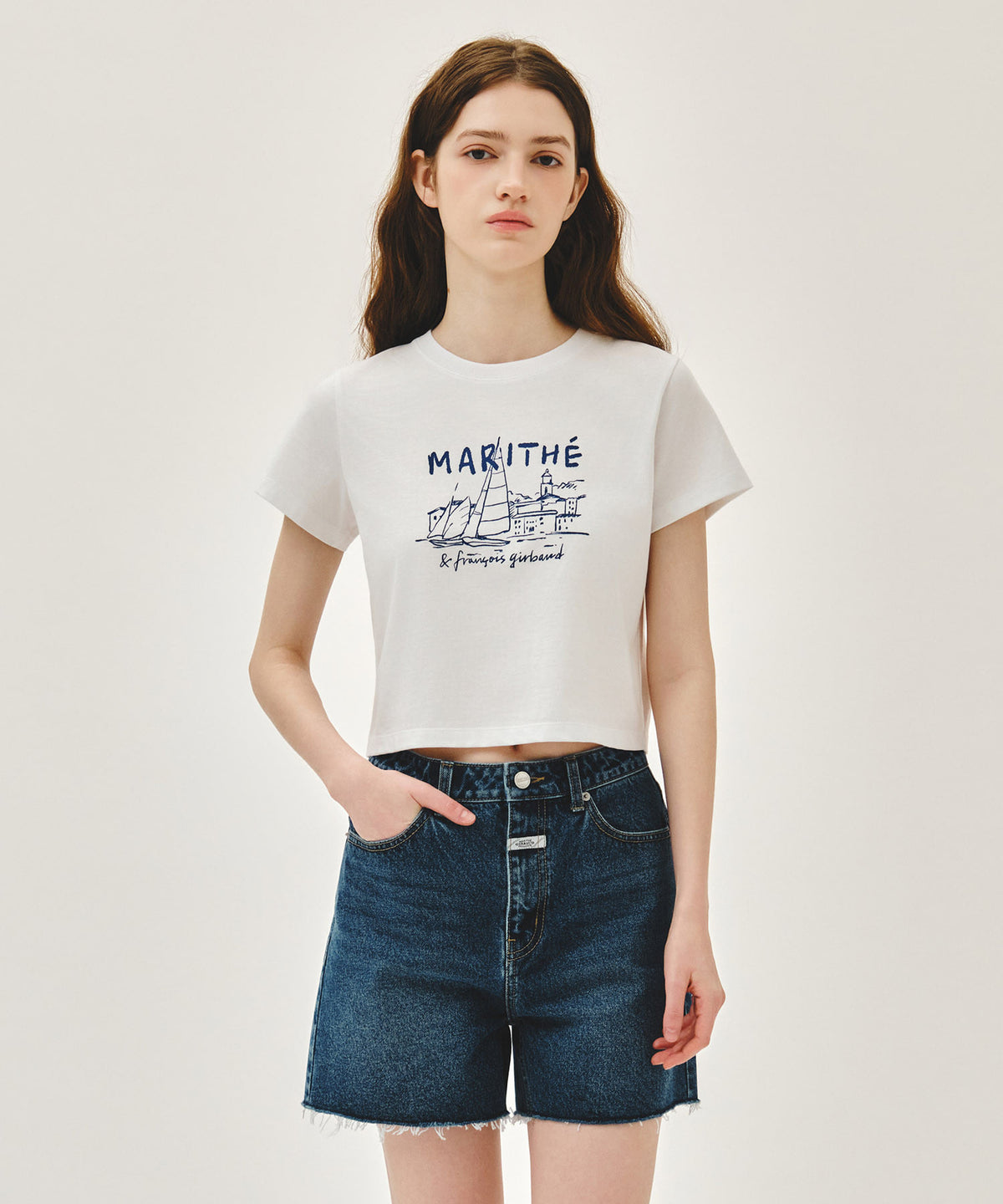 MARITHE W FRENCH GRAPHIC CROP TEE white