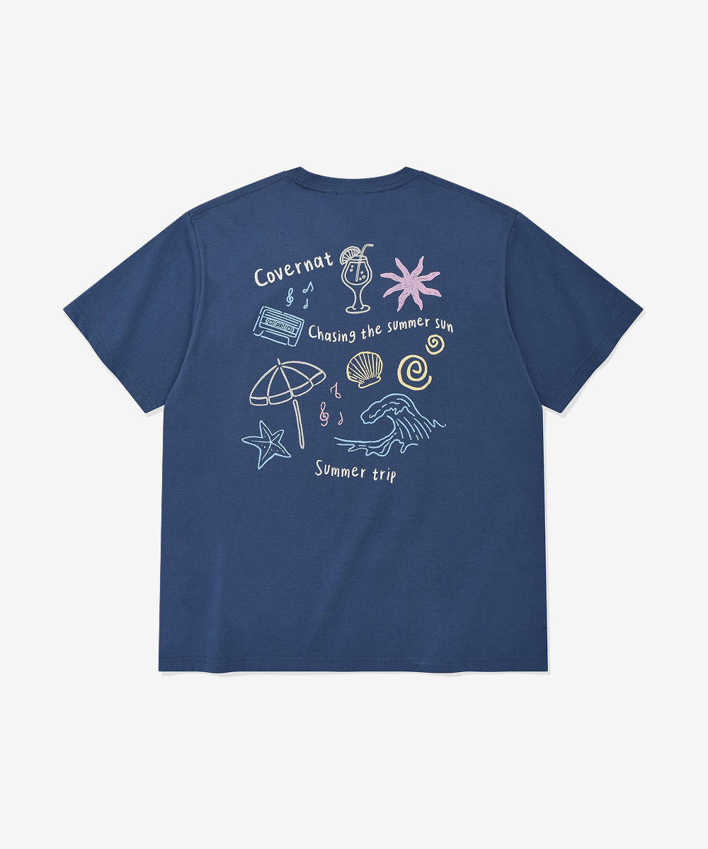 Covernat Women's Oversfit Summer Trip Graphic T-shirt Dark Blue