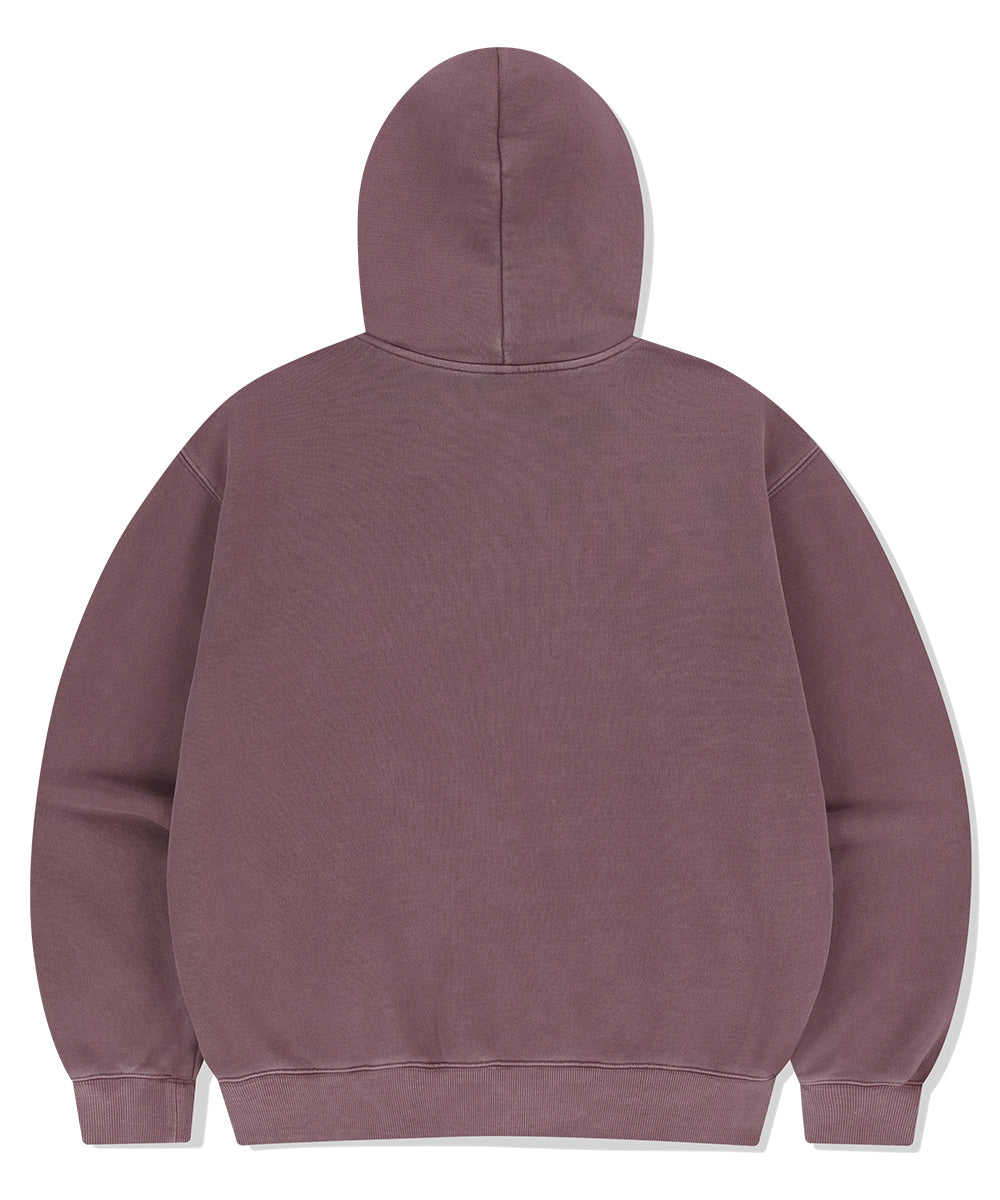 MAHAGRID BIG GOTHIC CUT OFF PIGMENT ZIP-UP HOODIE[BURGUNDY]