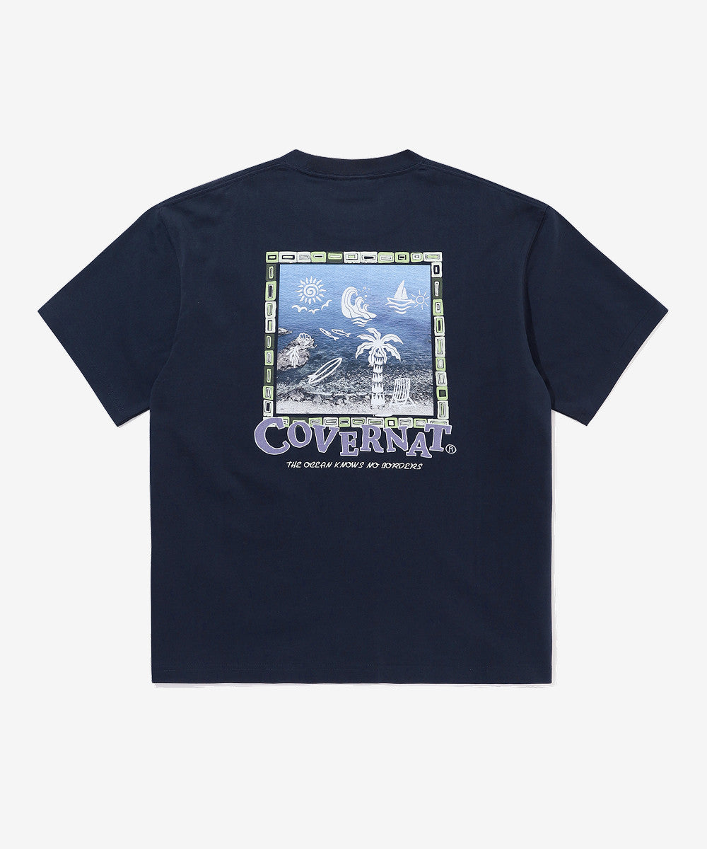 Covernat Aqua Frame Graphic T-shirt Dark Navy