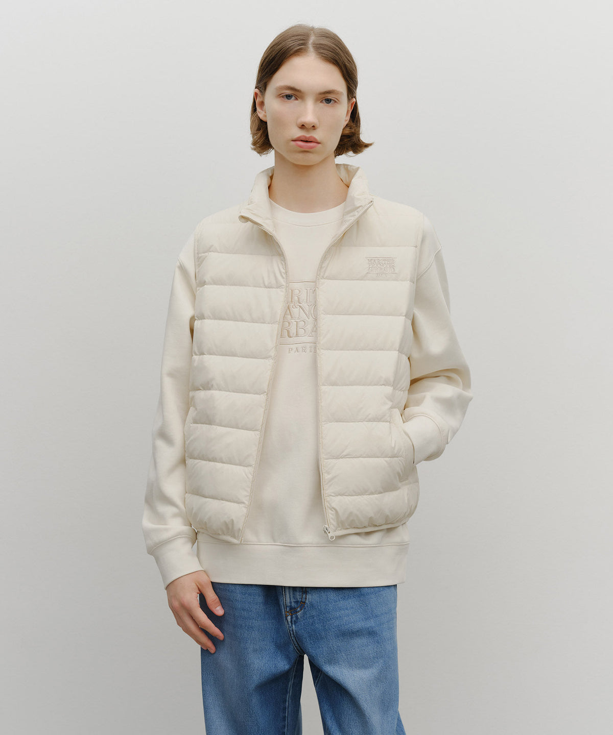 MARITHE CLASSIC LOGO LIGHT DOWN VEST cream
