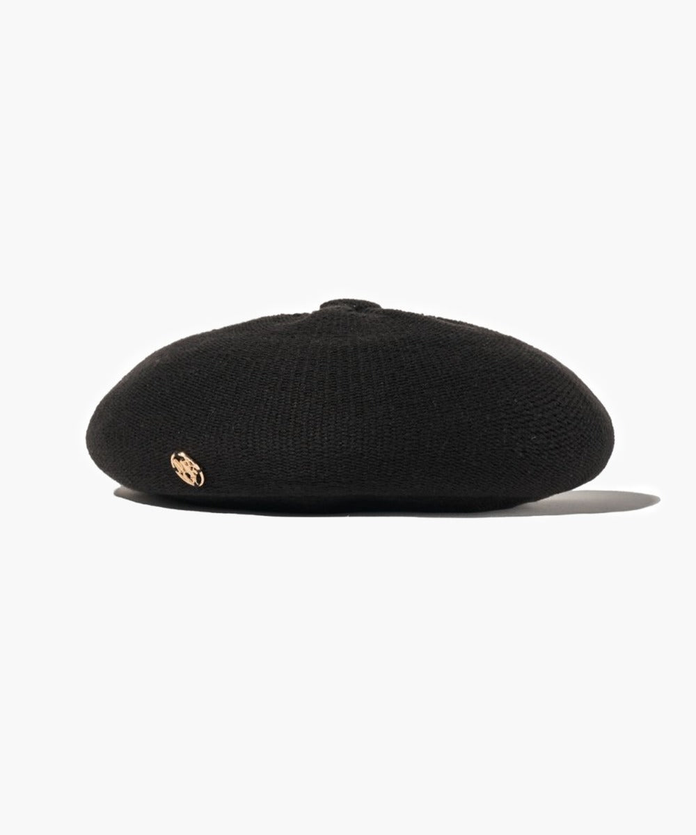 MARITHE METAL CIRCLE LOGO KNIT BERET black