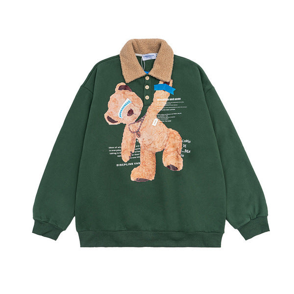 Gababa Unisex Bear Print Fleece Collar Sweatshirt G78434 (Plus Size S~XL)