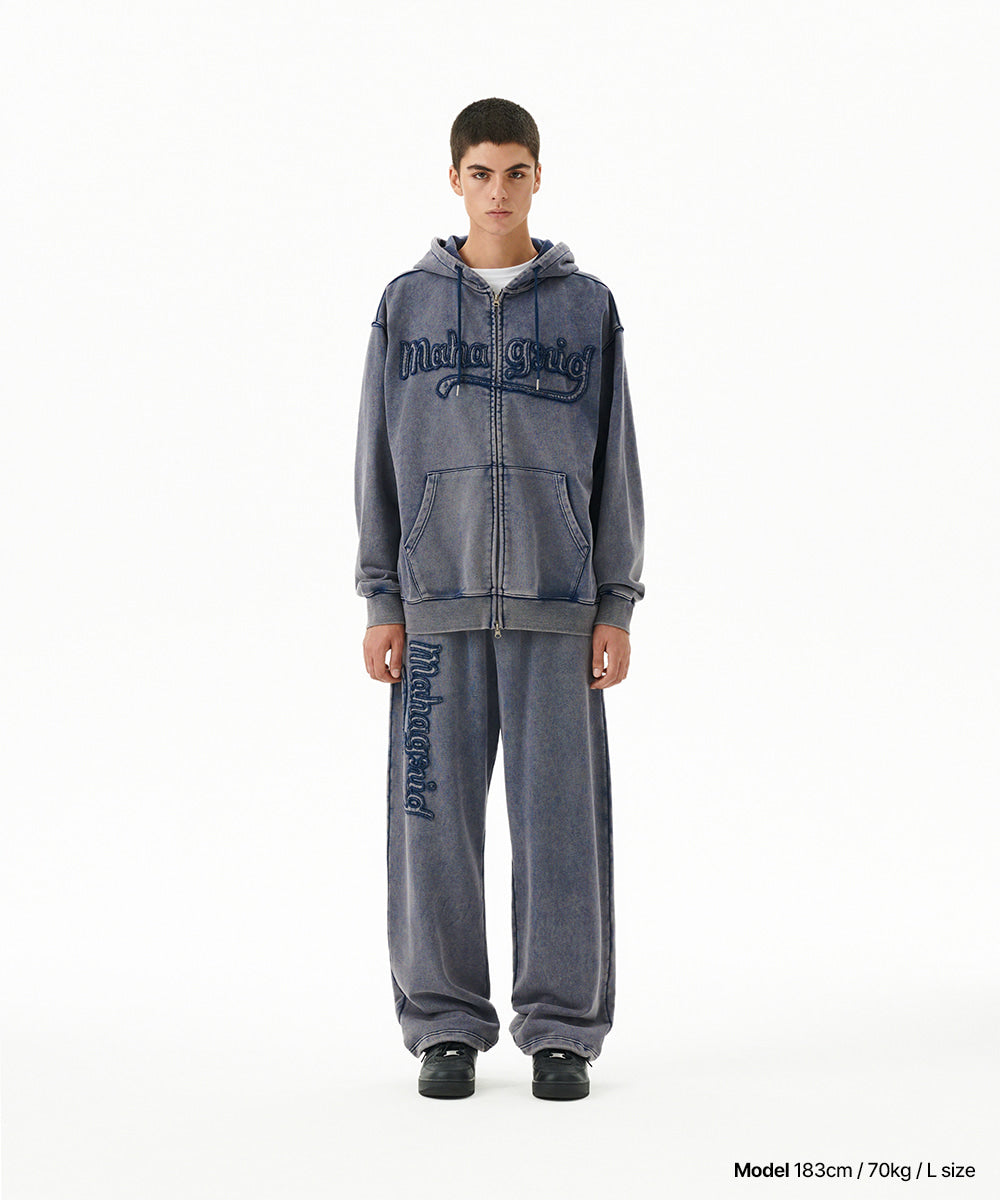 MAHAGRID ASHED CUT OFF APPLIQUE SWEAT PANT [NAVY]