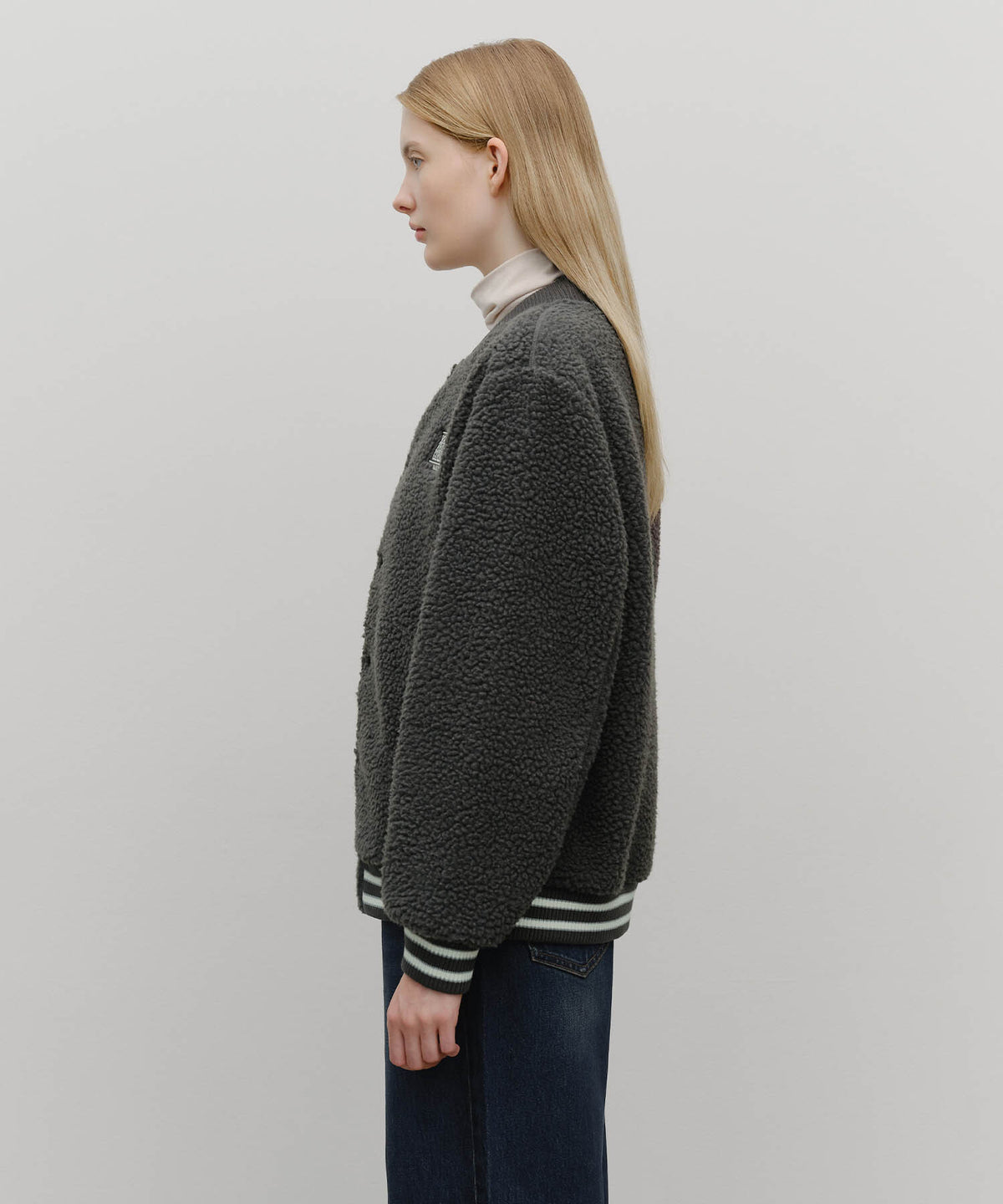 MARITHE FLEECE VARSITY JACKET charcoal