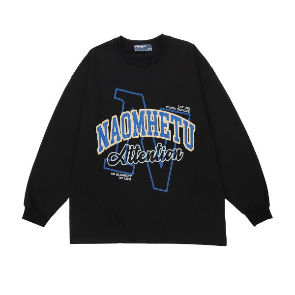 Gababa Unisex Lettering N Oversized Long-Sleeve T-Shirt G77413 (Big Size S~XL)