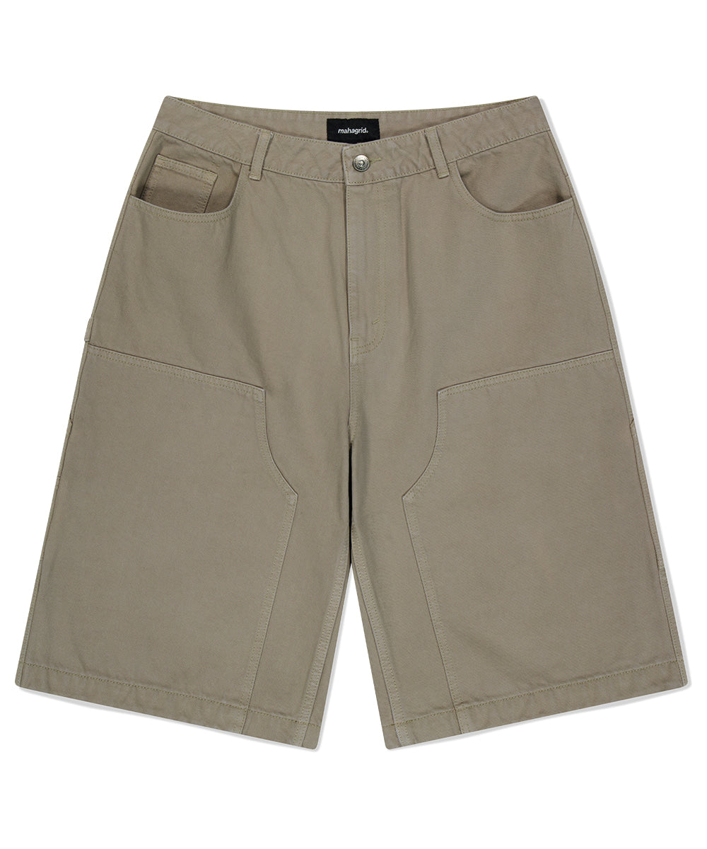 MAHAGRID DYED DOUBLE KNEE SHORT [BEIGE]