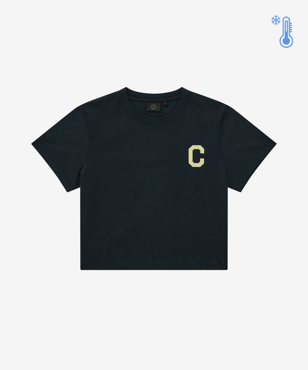Covernat Women's Crop Cool Cotton C Logo T-shirt Navy