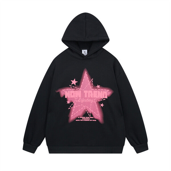 Gababa Unisex Large Star Street Fleece Hoodie G78278 (Plus Size M~2XL)
