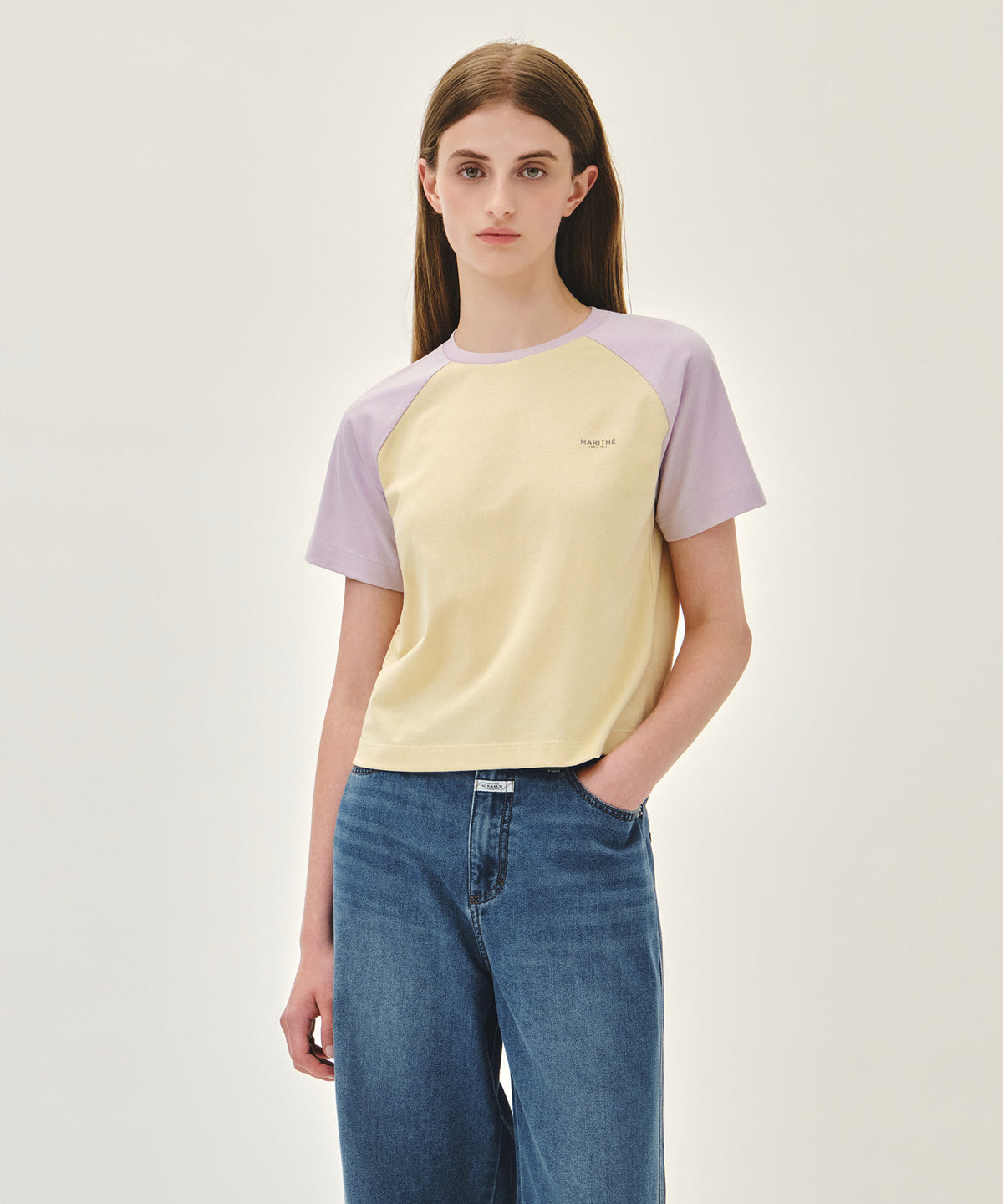 MARITHE W SMALL REGULAR LOGO RAGLAN CROP TEE light purple