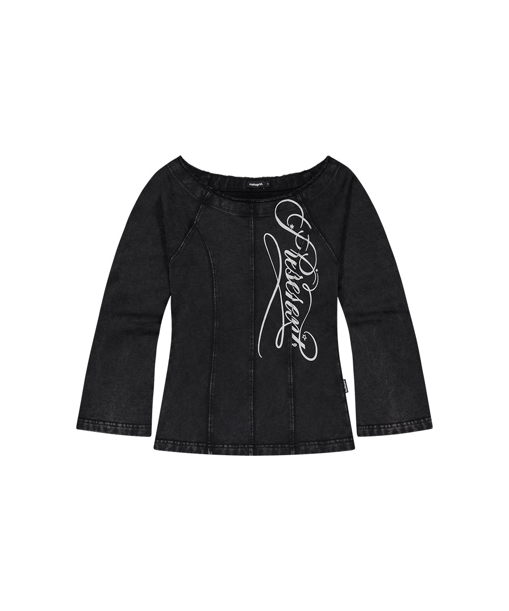 MAHAGRID WASHED CUT OUT OFF SHOULDER TEE [BLACK]