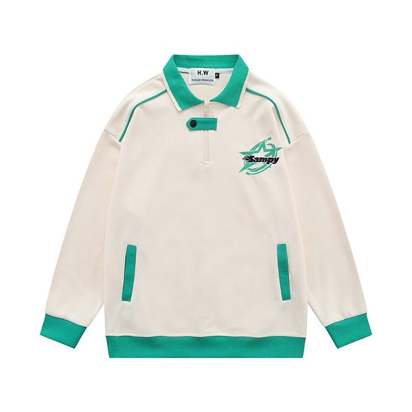 Gababa Half-zip Overfit Collar Long Sleeve Tee with Buttoned Detail G74951 (Plus Size S~XL)