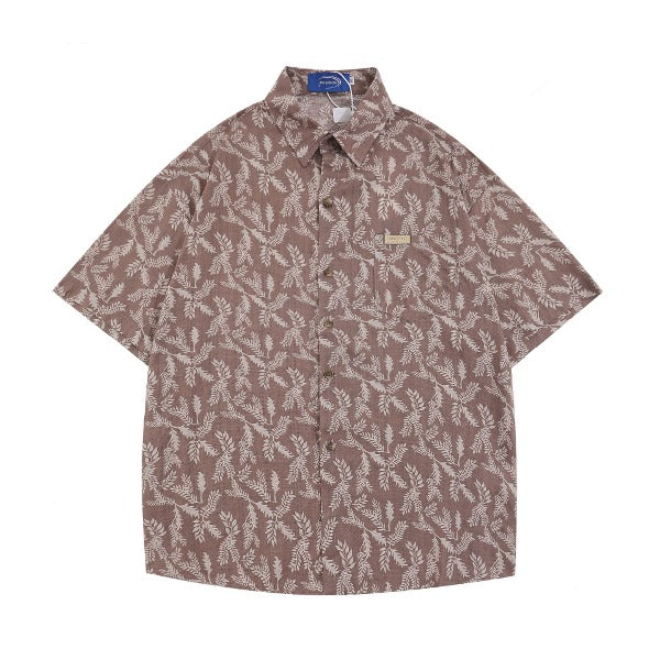 Gababa Unisex Hong Kong Plant Print Oversized Collar Short-Sleeve Shirt G76858 (Plus Size M~XL)