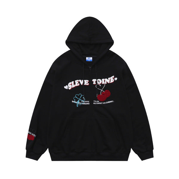 Gababa Unisex Neckclover and Cherry Oversized Hoodie Zip-up G77295
