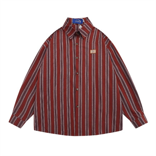 Gababa Unisex Vertical Stripe Oversized Collar Long Sleeve Shirt G77731 (Plus Size M~XL)