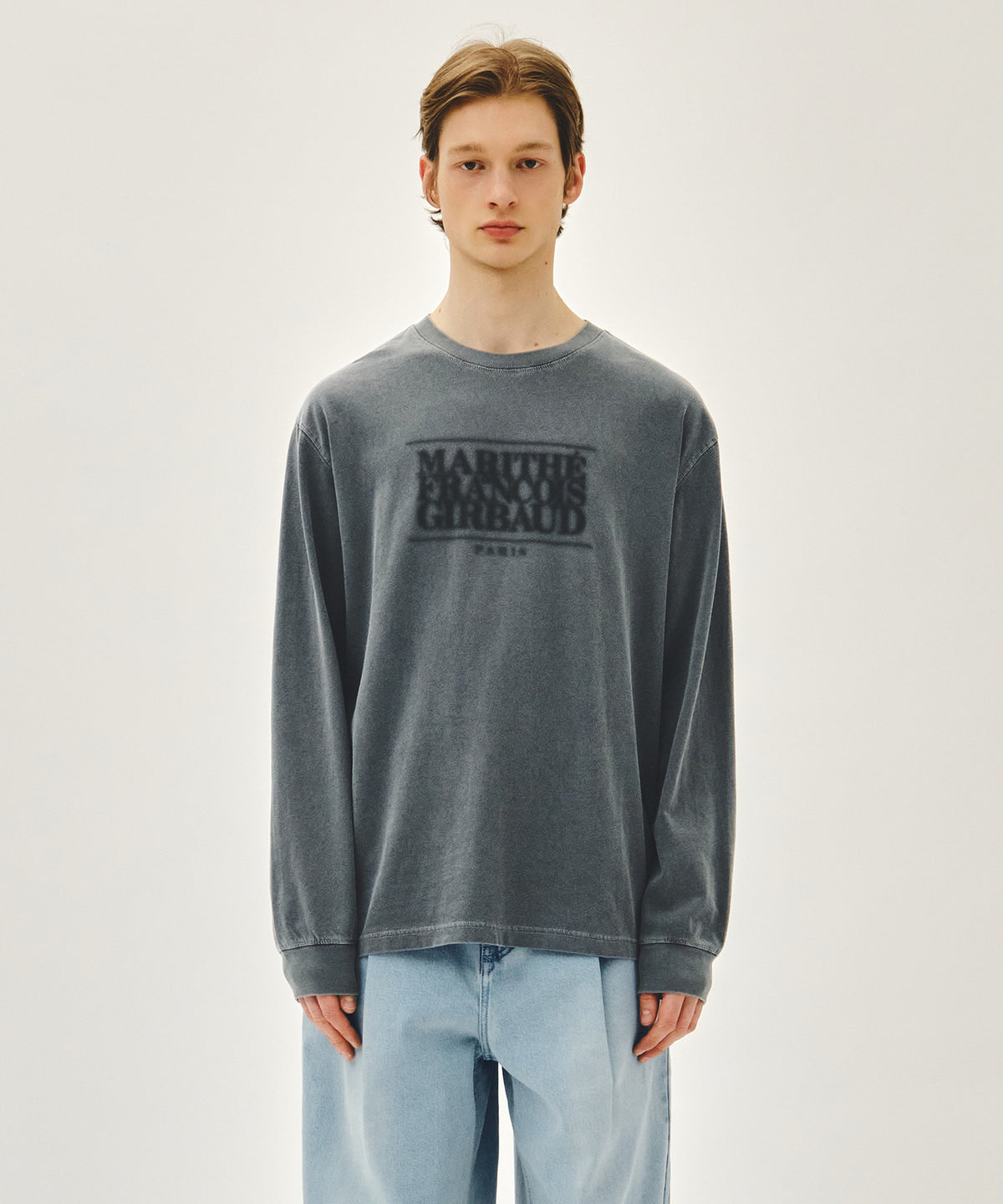 MARITHE SHADOW CLASSIC LOGO DYEING LONG SLEEVE TEE charcoal
