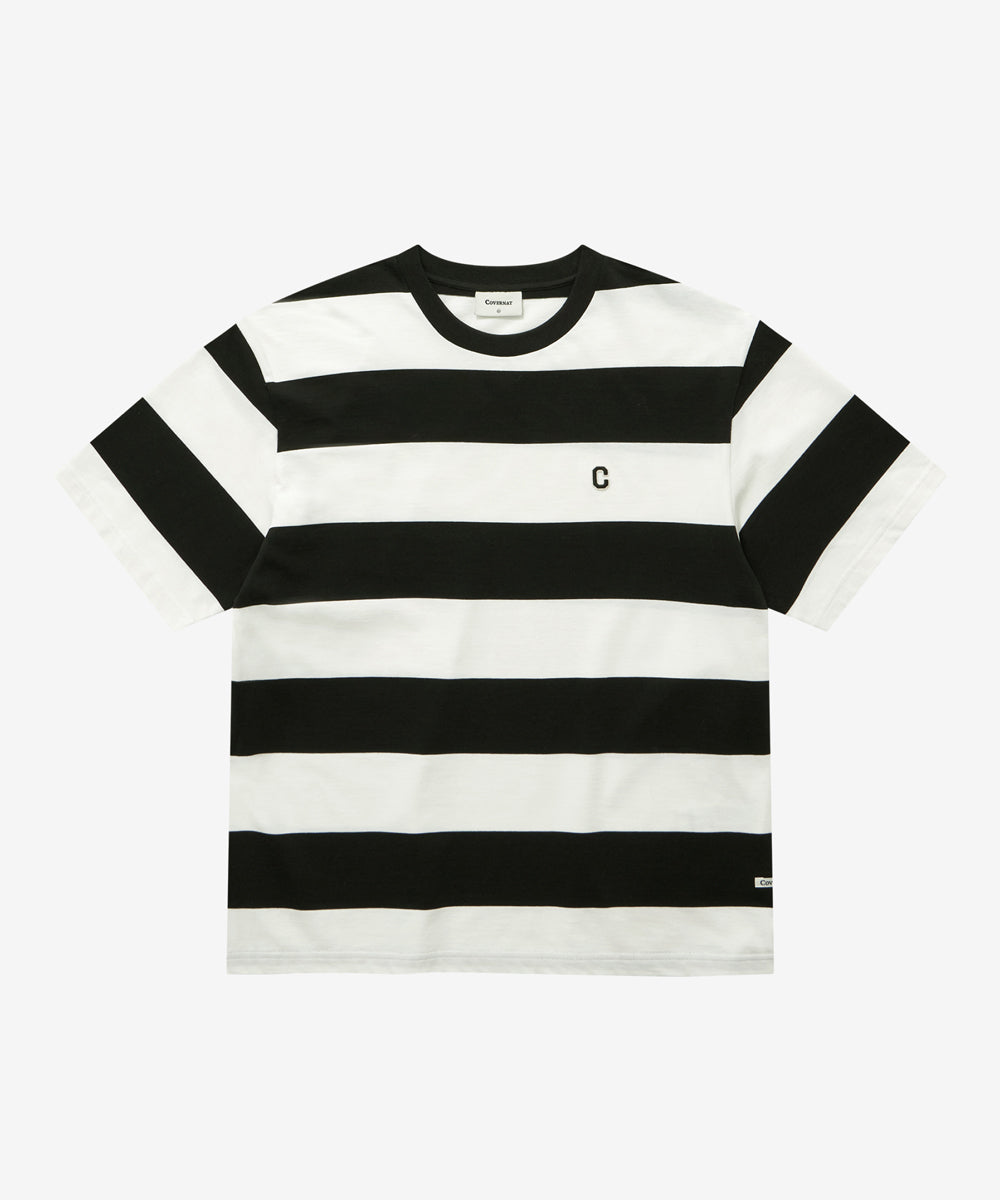 Covernat Stripe Rugby Round T-shirt Black