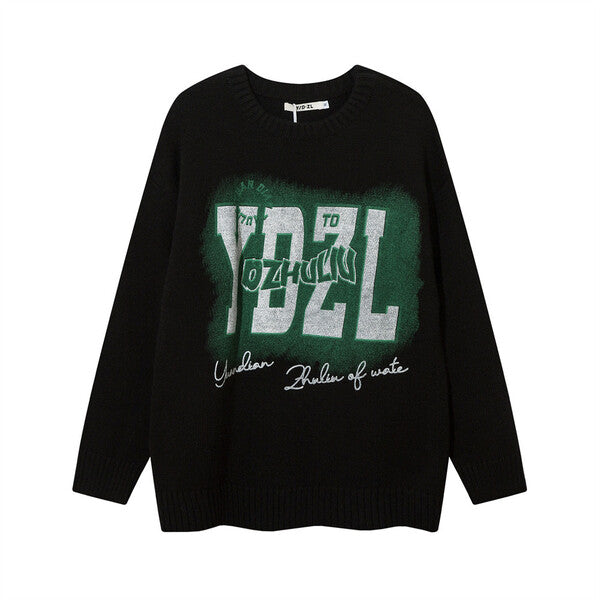 Gababa Unisex Big Lettering Round Long Sleeve Knit G78194 (Plus Size M~2XL)