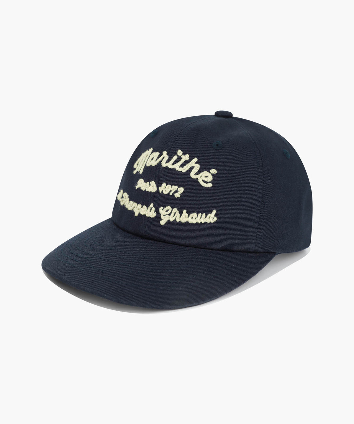 MARITHE CHAIN EMBROIDERY FLAT BRIM CAP navy