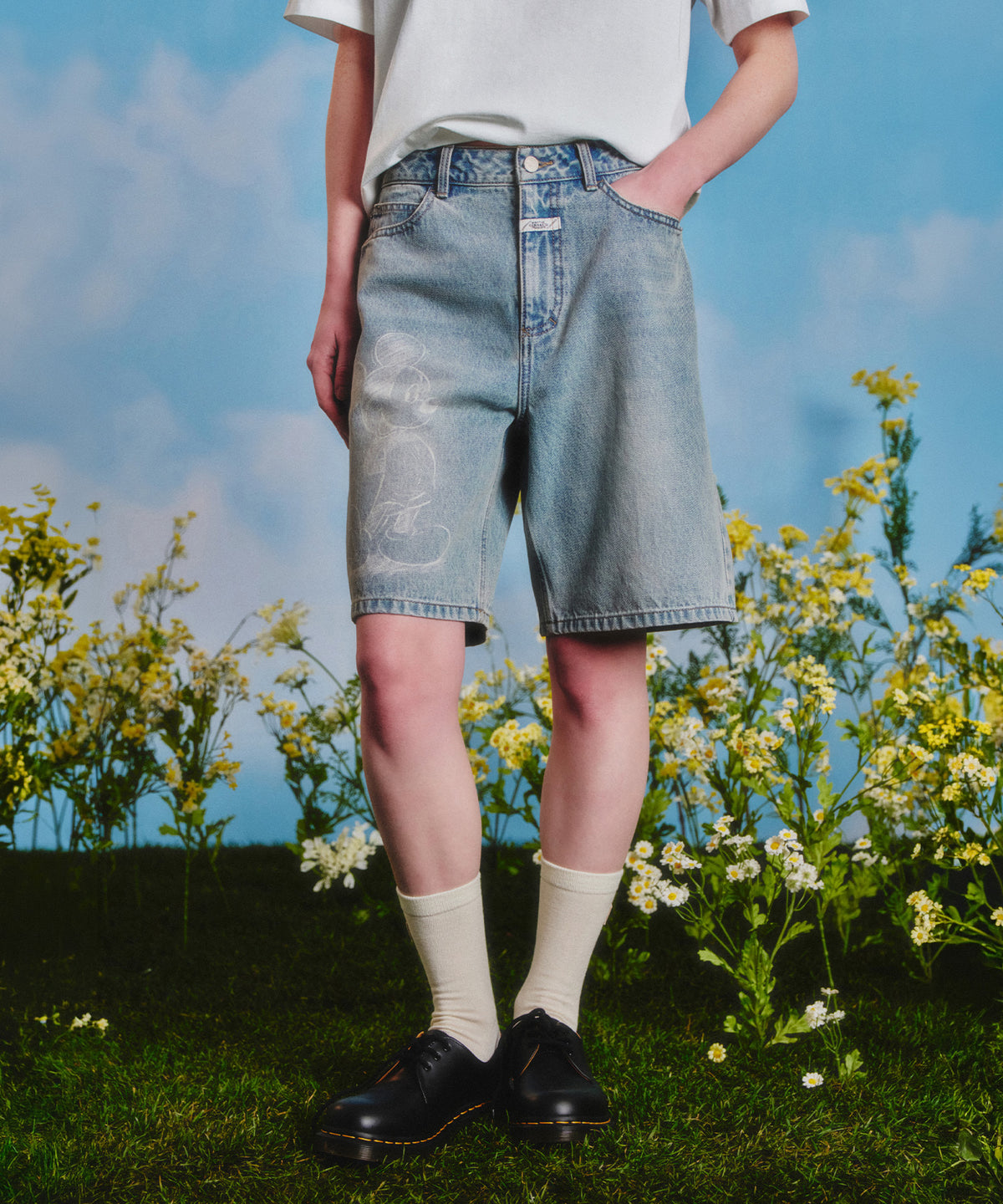 MARITHE MARITHE_DISNEY MICKEY_W BERMUDA DENIM PANTS light blue